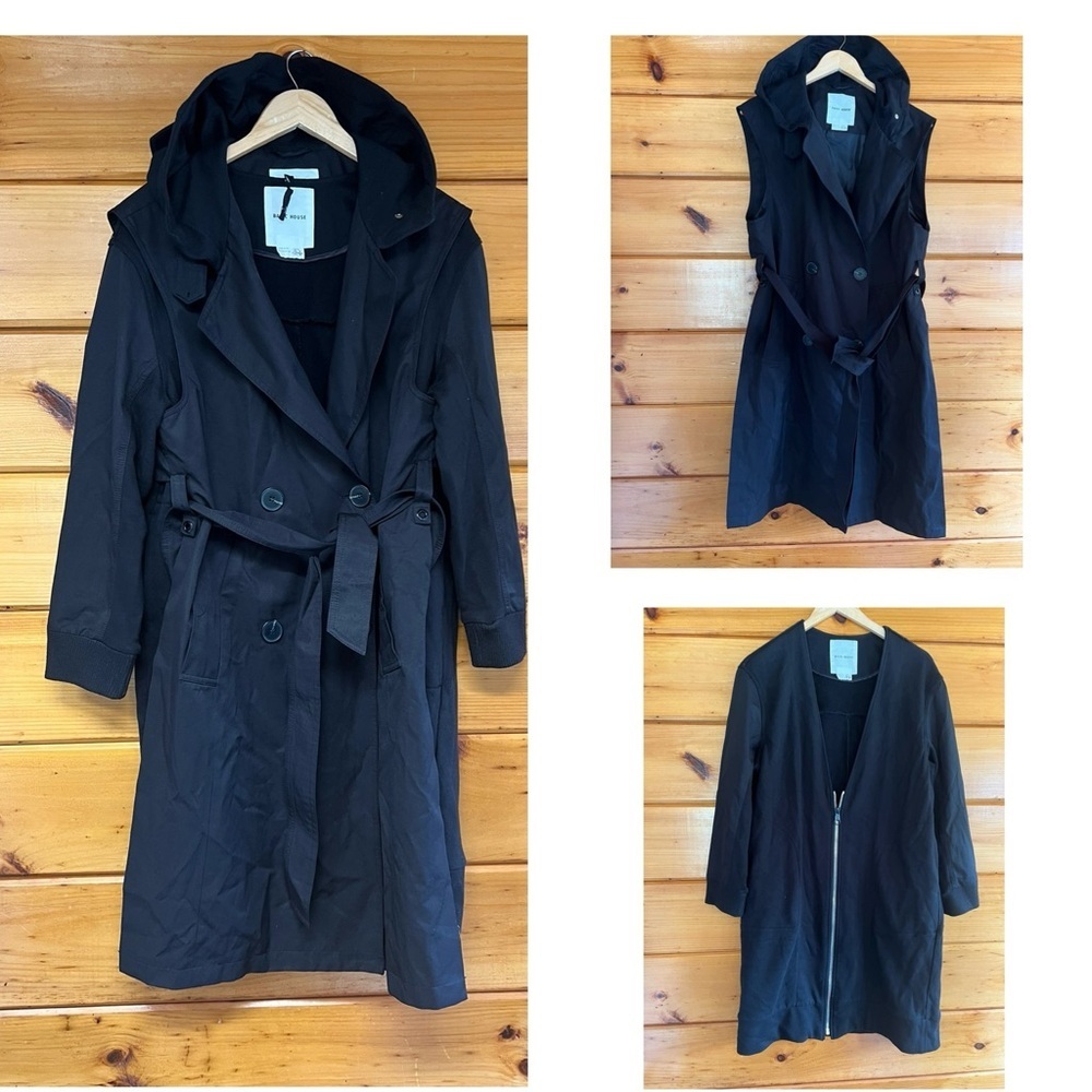 BASIC HOUSE 2 Piece Dress Trench Belted  Coat W/ Hood Half Back Cotton Blend XS